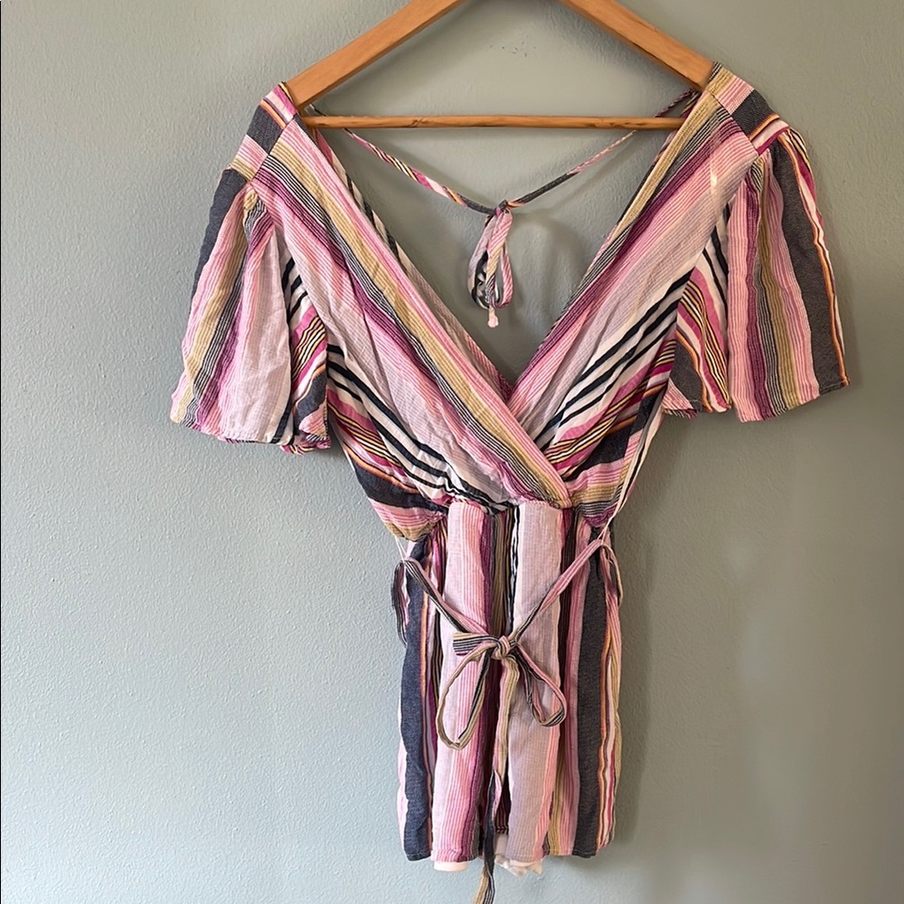 Striped V-Neck Tie-Back Romper